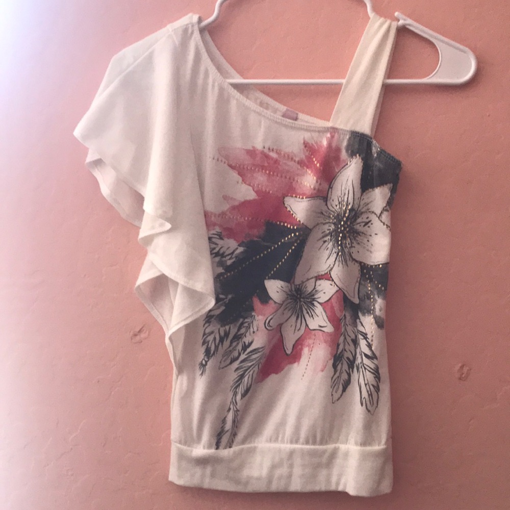 White with flower with gold color dots shirt